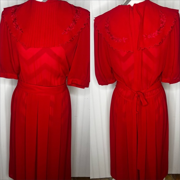 Vintage Sheer Red Dress Size 14 - Picture 1 of 9
